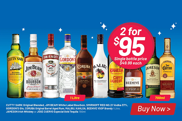 2 for $95 special offer on selected spirits