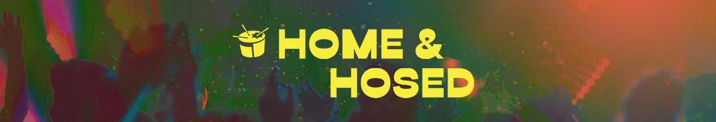 Home and Hosed hero artwork - image of hands up in the air at a concert